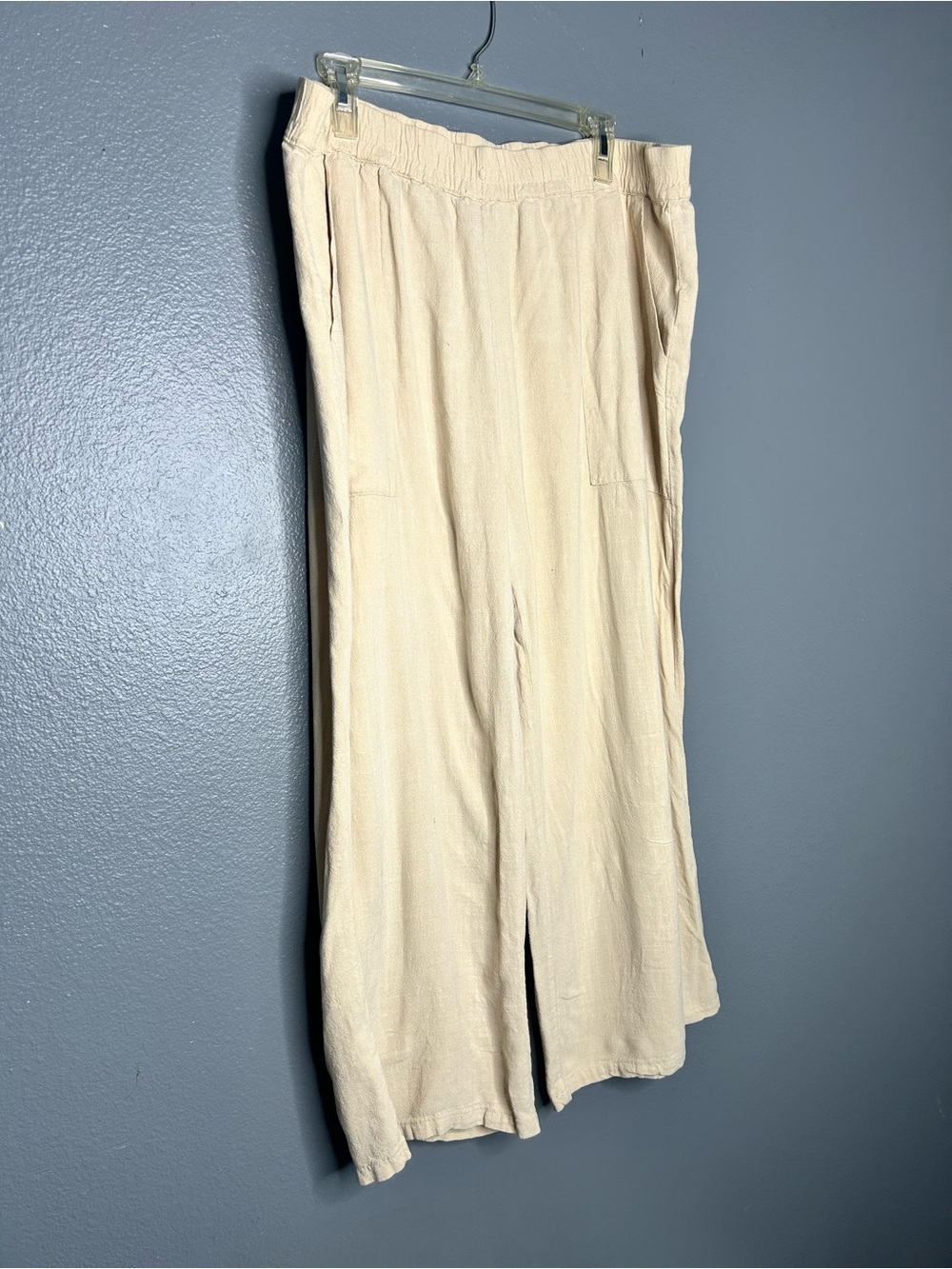Umgee Linen Cotton Beach Vacation Resort Wide Leg Pants in Light Cream size 2x